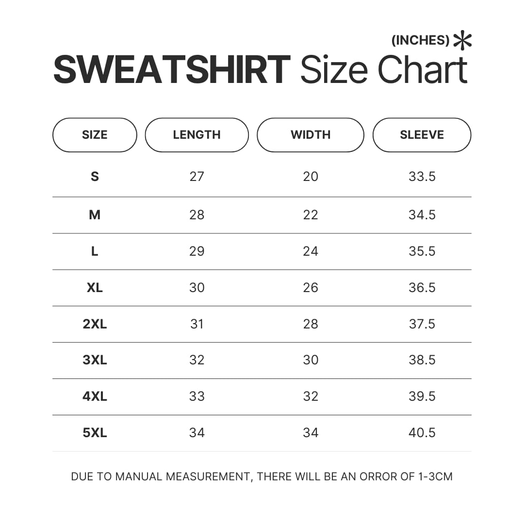 Sweatshirt Size Chart - Widespread Panic Store